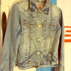 True Religion Distressed Denim Jacket L